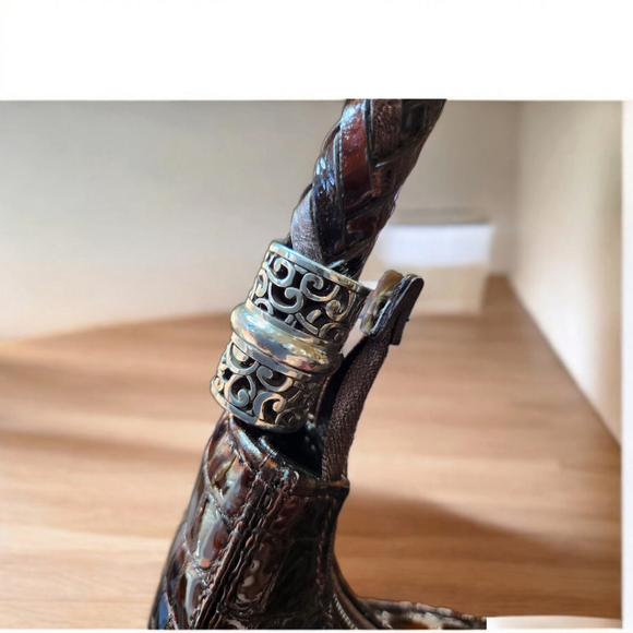 **Brighton Barbados Espresso Croc Shoulder Bag with Turquoise interior fabric - Picture 6 of 9